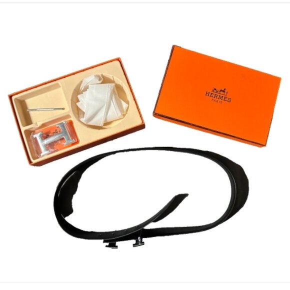 H leather belt Noir/Cacao Leather H Buckle Belt